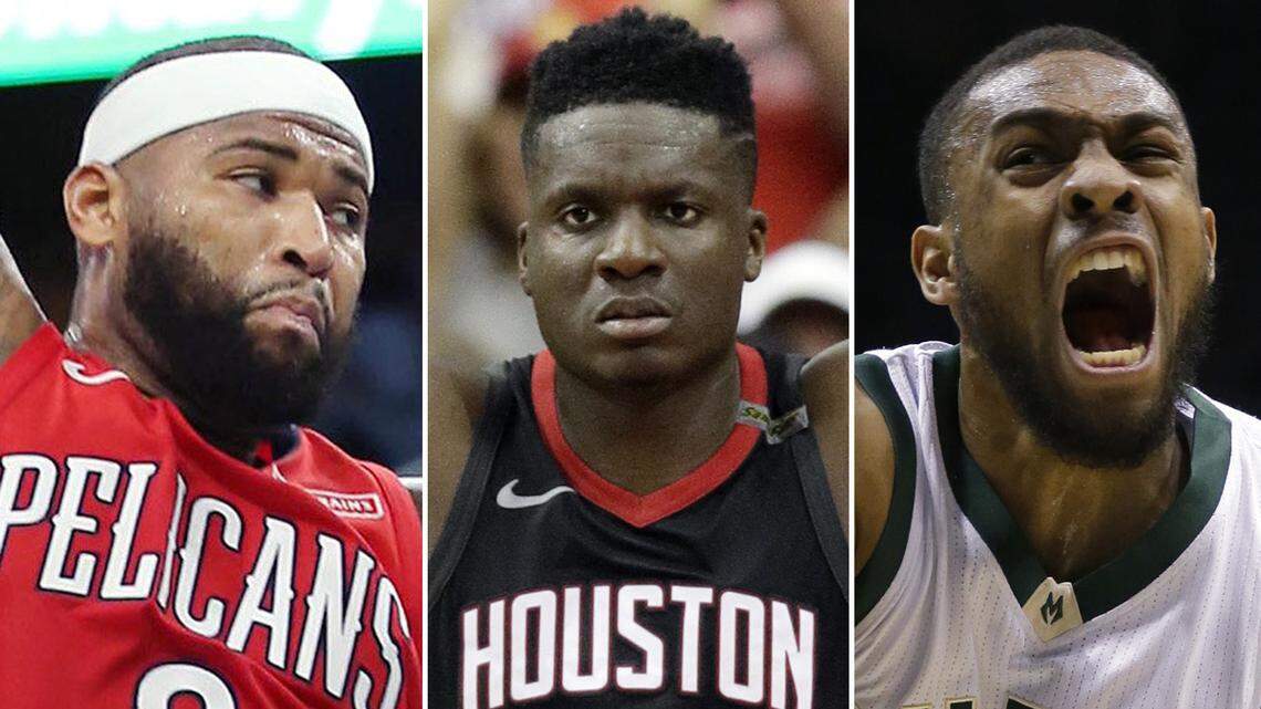 Pelicans center DeMarcus Cousins, Rockets center Clint Capela and Bucks forward Jabari Parker are pictured in this composite photo.