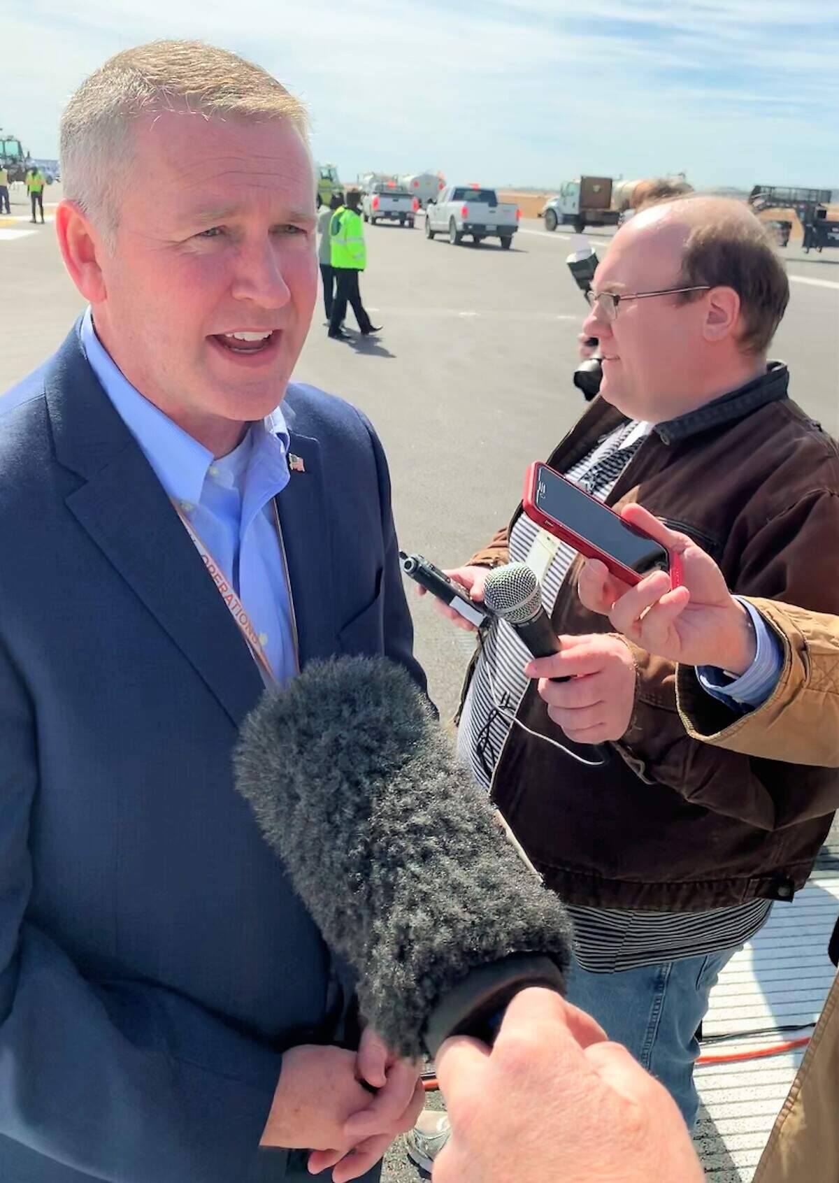 Chad Makovsky, DFW Airport executive vice president of operations, fields questions about the March 10 re-opening of runway 17C/35C, which recently underwent a $133 million renovation.