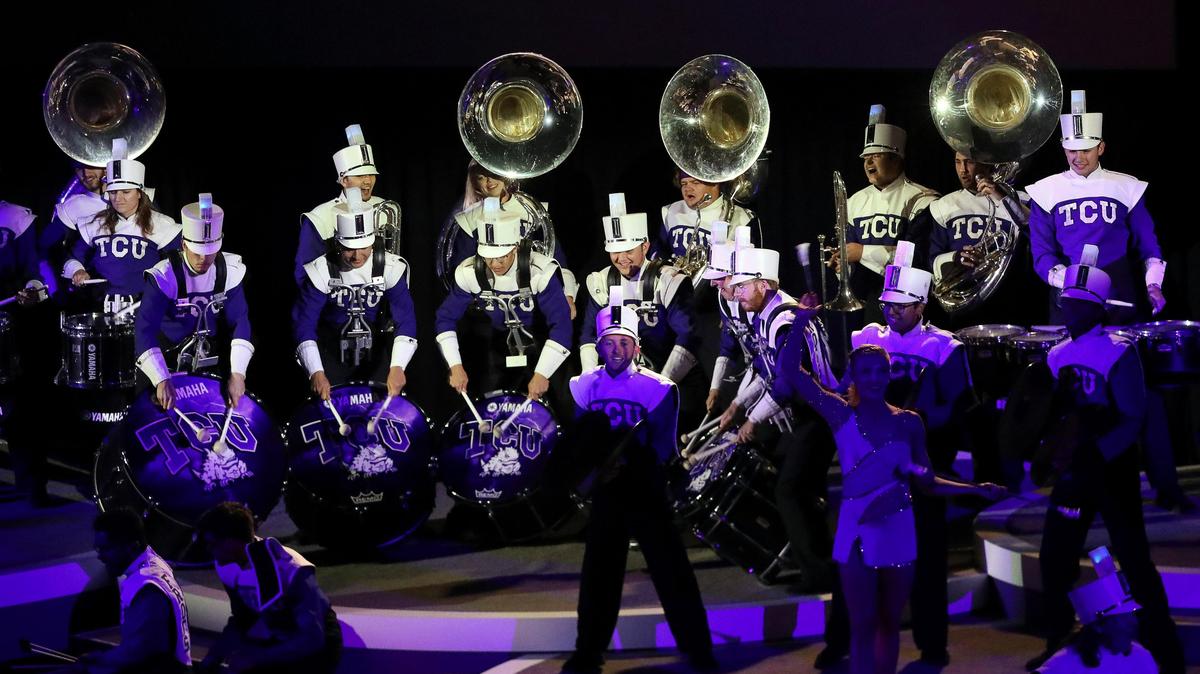 The TCU marching band closed out the ceremonies for the Lead On, A campaign for TCU, in Schollmeier Arena on the campus of TCU, Fort Worth, Texas, Thursday, Oct. 24, 2019.