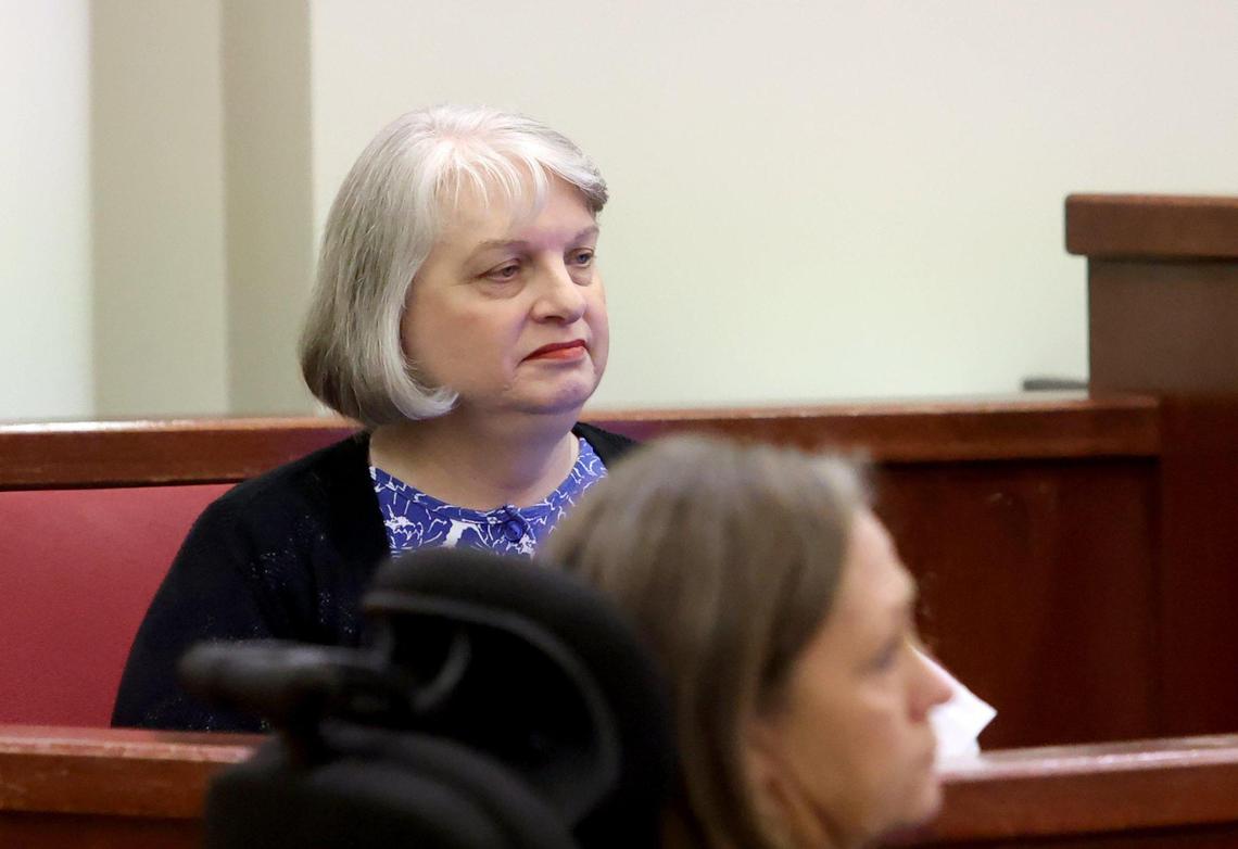 Donna Dean, Aaron Dean’s mother, gives testimony during the sentencing phase of her son’s trial at Tarrant County’s 396th District Court on Friday, December 16, 2022, in Fort Worth. Dean was found guilty of manslaughter in the shooting death of Atatiana Jefferson in 2019.