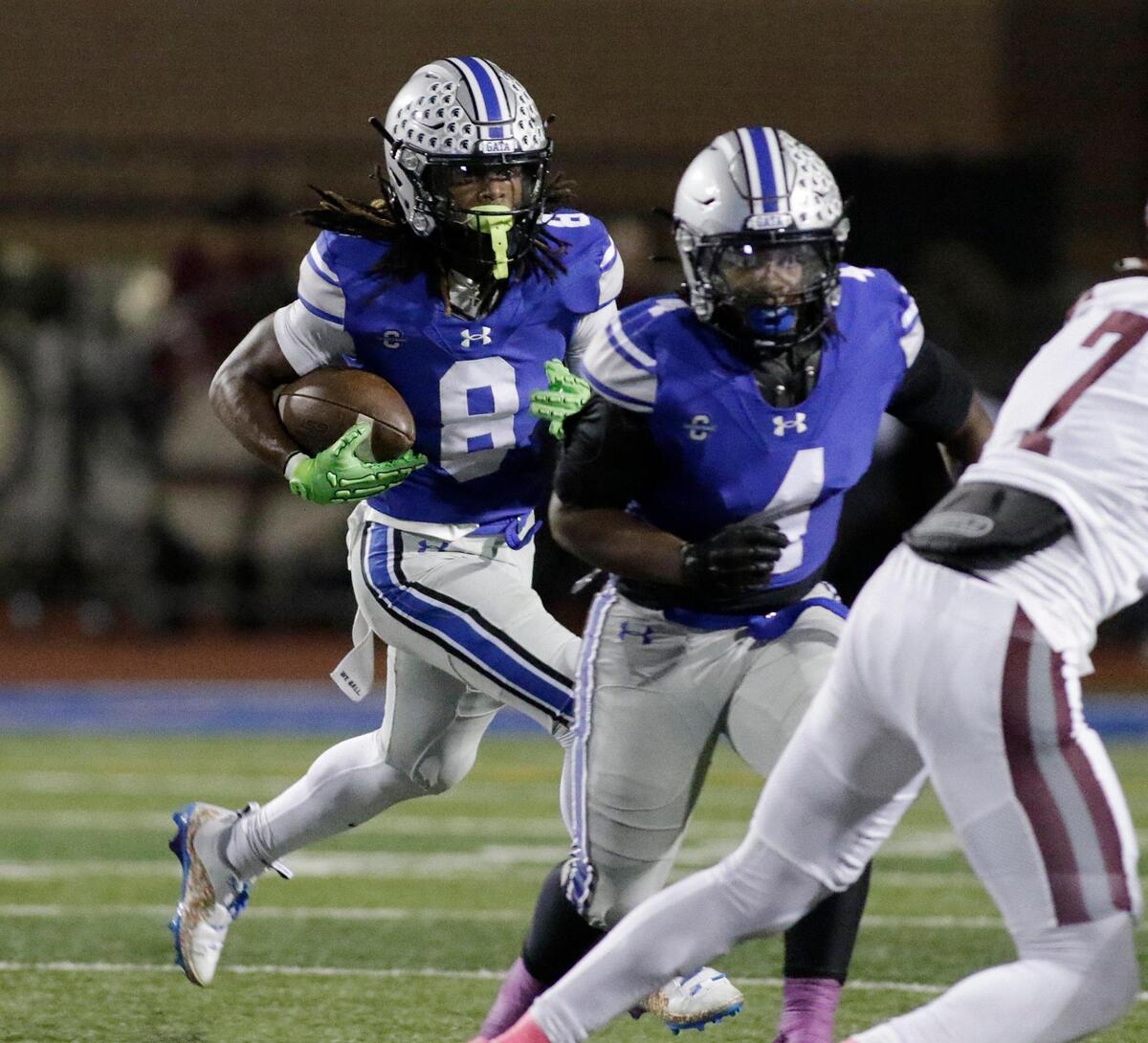 Burleson’s Keilan Gregory has running room during a UIL football game at Burleson ISD Stadium on Friday October 25, 2024.