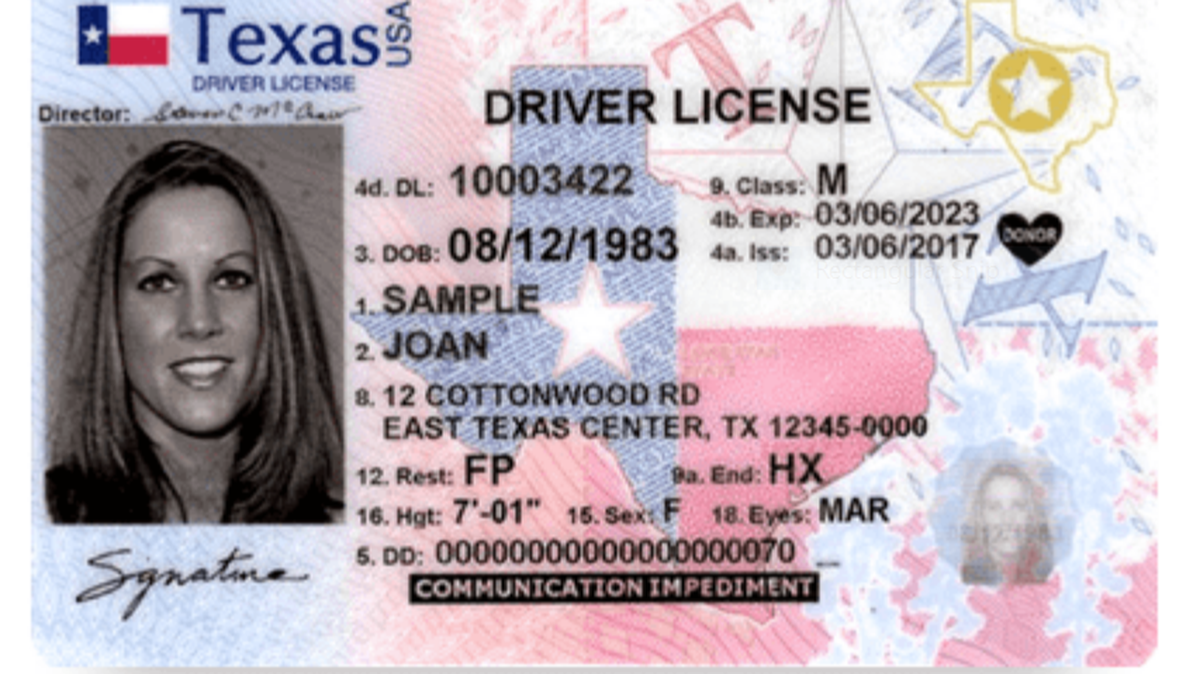 A sample Real ID-compliant Texas driver’s license.