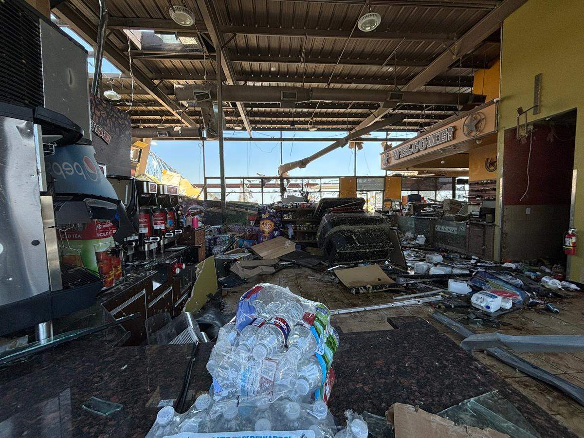 A Shell travel center on Sunday, May 26, 2024, in Valley View, Texas, after a tornado moved through Cooke County.