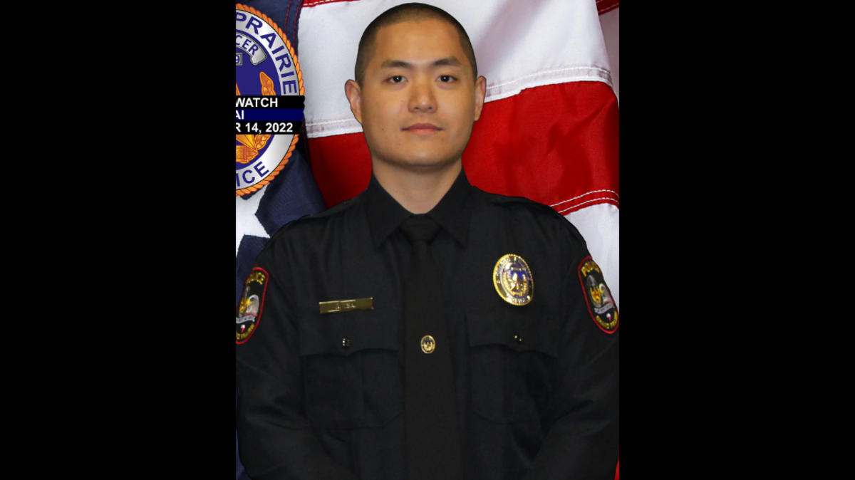 Brandon Tsai, a police officer with the Grand Prairie Police Department, died in a car accident in a police chase after a suspect, Colbie Hoffman, evaded arrest in November 2022.