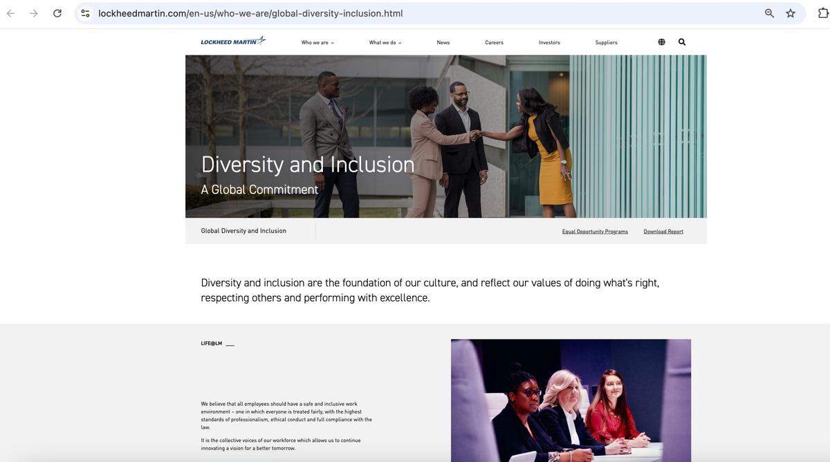 Lockheed Martin’s Diversity and Inclusion web page on Dec. 12, 2024.