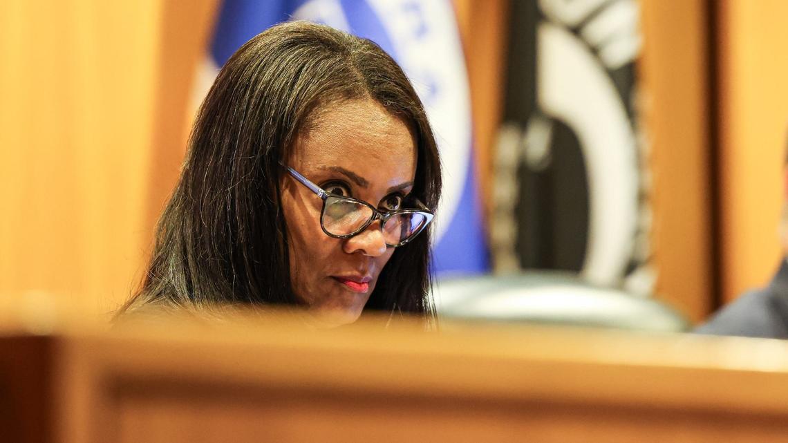 Tarrant County Commissioner Alisa Simmons listens to public comment during a County Commissioners Court meeting on Tuesday, May 7, 2024.