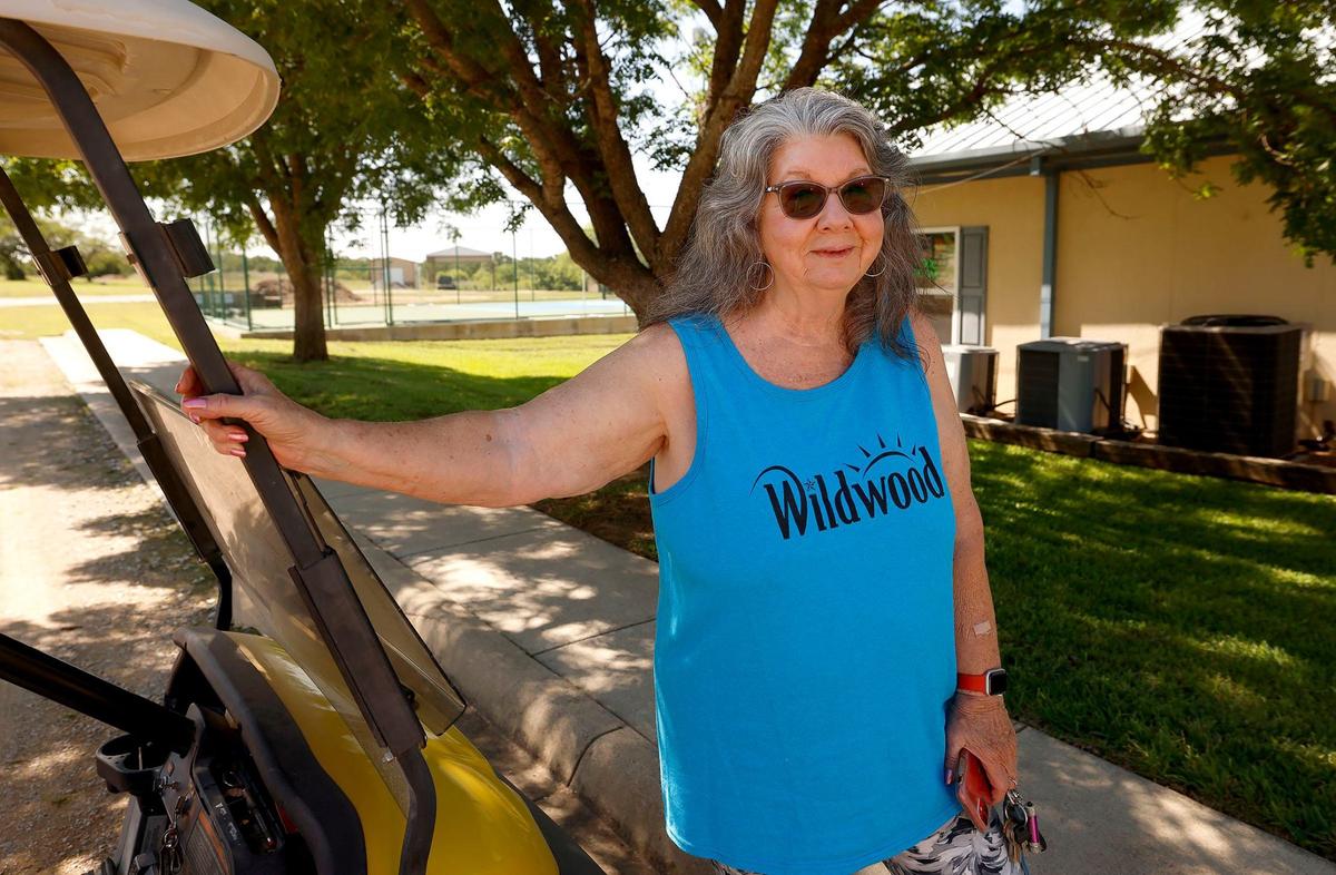 Connie Taylor, manager at Wildwood Naturist’s Resort, on Friday, May 17, 2024, in Decatur. Wildwood is a nudist facility where guests and members can enjoy various amenities, like two pools and wilderness trails, on 98 acres of land in North Texas.