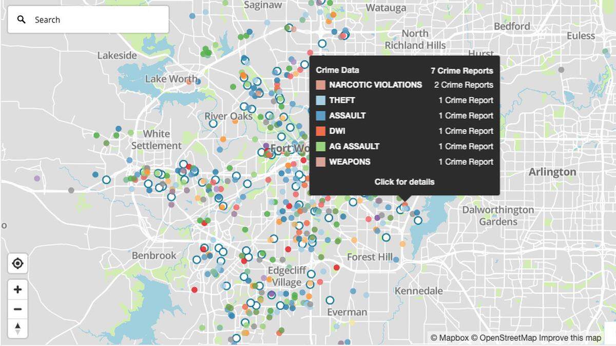 In the second week in May, 853 crimes were recorded in Fort Worth, according to a Star-Telegram map that was created with police department data.