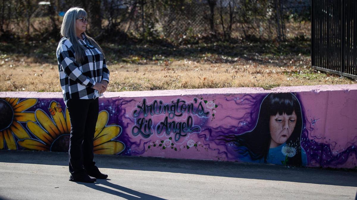 Donna Williams waits to approach the podium to speak on the 25th anniversary of the abduction and subsequent murder of her daughter, 9-year-old Amber Hagerman, on Wednesday, Jan. 13, 2021, at the parking lot in Arlington where she was last seen. Amber’s legacy lives on through the nationwide Amber Alert system, which over the years has helped find hundreds of children.