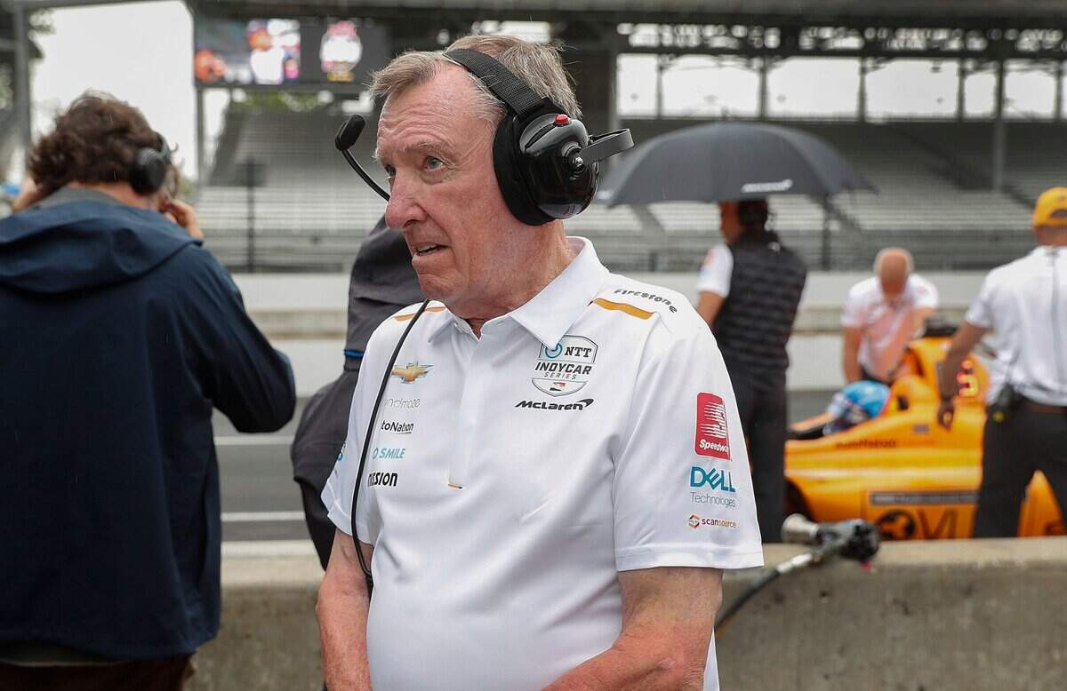 Three-time Indianapolis 500 winner Johnny Rutherford looks on from the McLaren Racing team pit as he was watching Fernando Alonso during their morning practice for the Indianapolis 500 at the Indianapolis Motor Speedway on Sunday, May 19, 2019.Indianapolis 500 Qualification Day