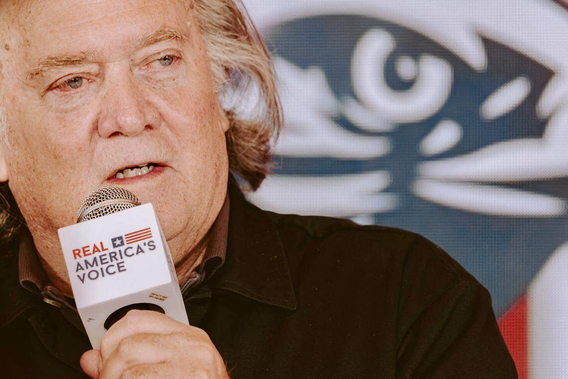 Conservative political strategist Steve Bannon, former advisor to President Donald Trump, addresses Turning Point USA's annual AmericaFest conference in Phoenix, Arizona, Dec. 19, 2025.