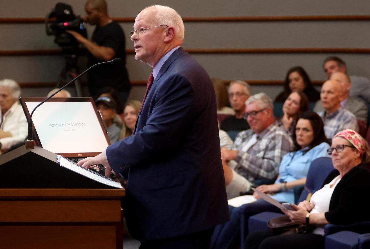 Todd Pruitt, external auditor for the city of Grapevine, takes questions from the City Council during a meeting on purchasing card issues on Tuesday. City audits uncovered misspending of public money by two former department heads.