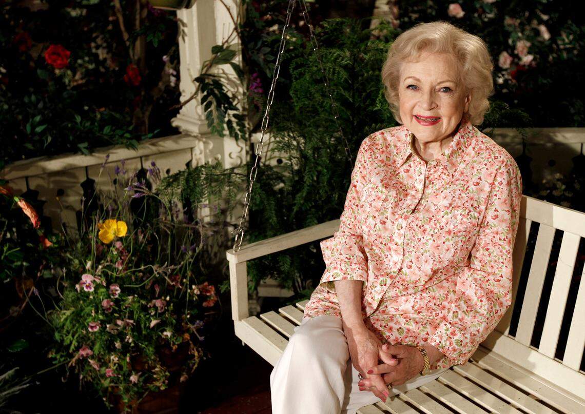FILE - Actress Betty White poses for a portrait on the set of the television show “Hot in Cleveland” in Studio City section of Los Angeles on Wednesday, June 9, 2010. White died from a stroke she had six days before her Dec. 31, 2021, death at age 99, according to her death certificate. (AP Photo/Matt Sayles, File)