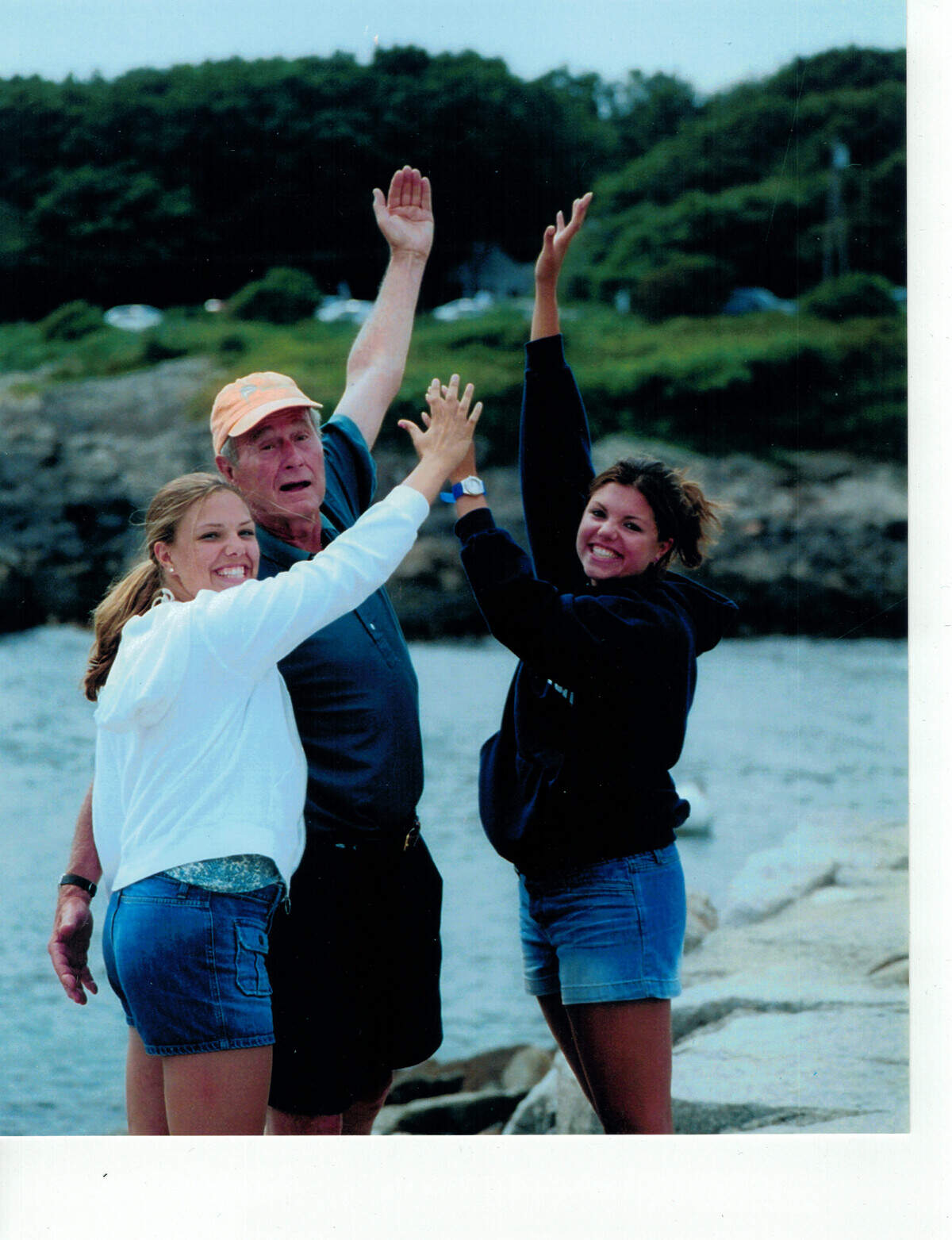 Sabrina and Jaclyn Williams, U.S. Rep. Roger Williams’ daughters, with President George H.W. Bush in Kennebunkport.