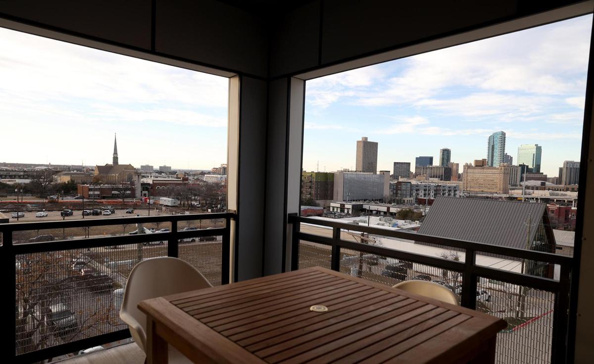 The fifth floor shared lounge area at Bryan Flats features an outdoor area that overlooks the Near Southside neighborhood of Fort Worth as seen on Thursday, Jan. 30, 2025.