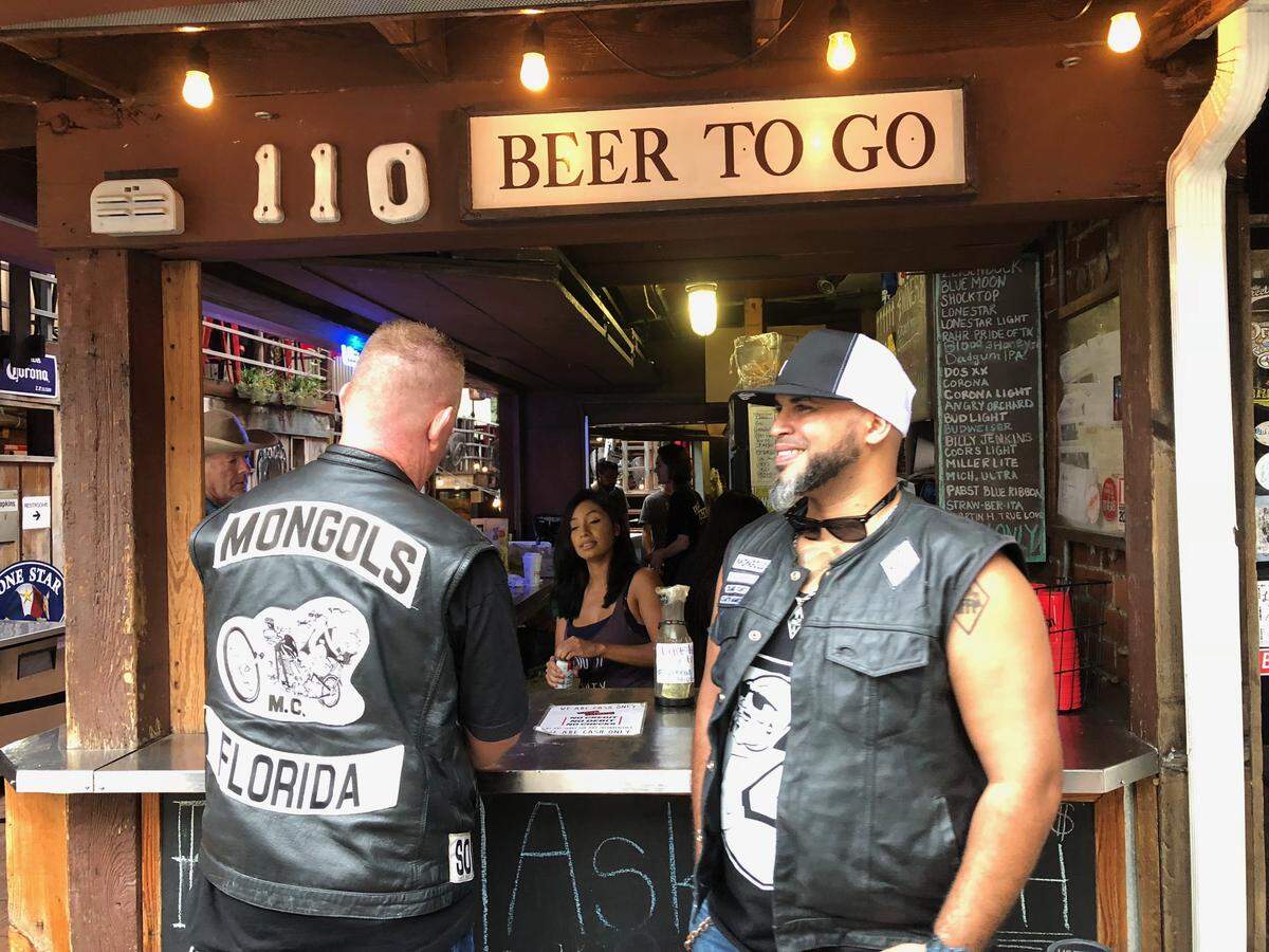 Mongols motorcycle club members outside the Love Shack on Saturday night in Fort Worth.