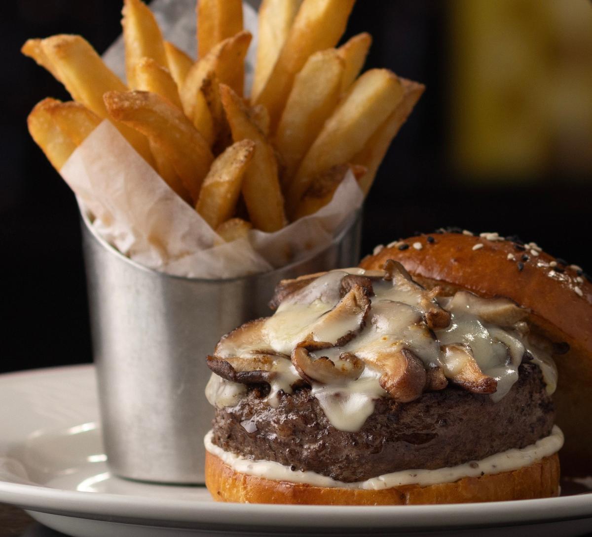 The mushroom-Swiss burger at Capital Grille locations.