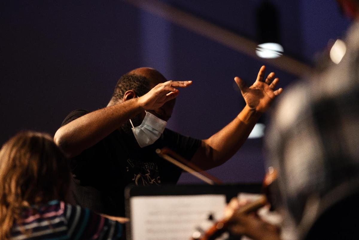 Eldred Marshall conducts the Mansfield Philharmonic during a rehearsal on Thursday, Nov. 21, 2024, at First Methodist Mansfield. Marshall has been the artistic director and conductor of Mansfield Philharmonic since 2018.