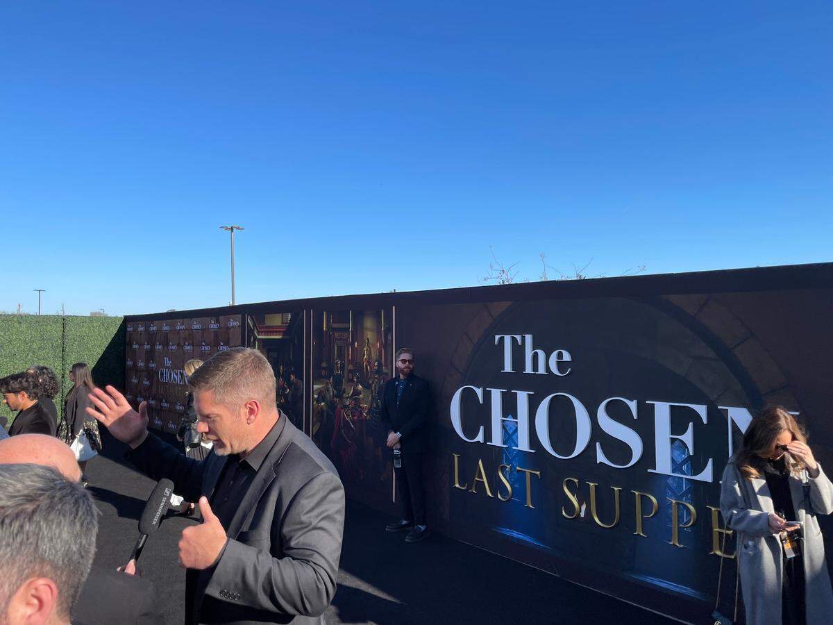 “The Chosen” creator Dallas Jenkins speaks to press at the season 5 world premiere at B&B Theatres Red Oak 12 on Thursday, March 20, 2025.
