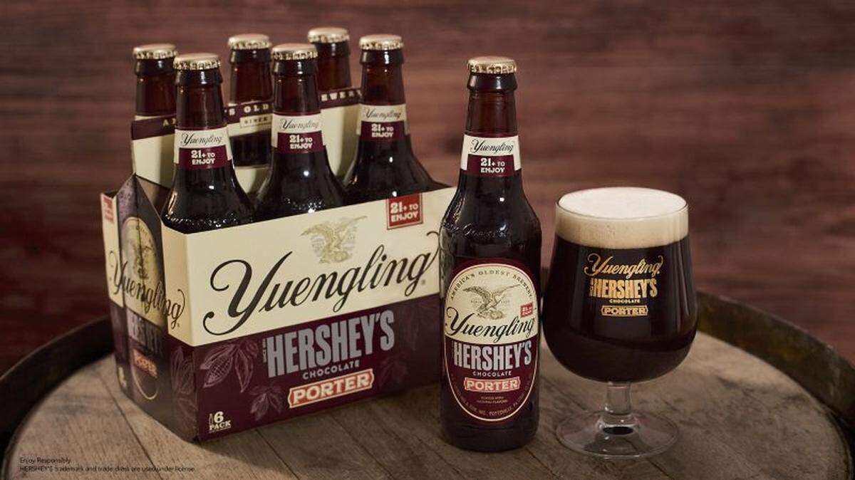 Introduced in 2019, the chocolate porter combines Yuengling’s 193-year-old dark brewed porter recipe with flavors from Hershey’s chocolates. It is a blend of chocolate with caramel and dark roasted malts for a smooth, rich and delicious finish.