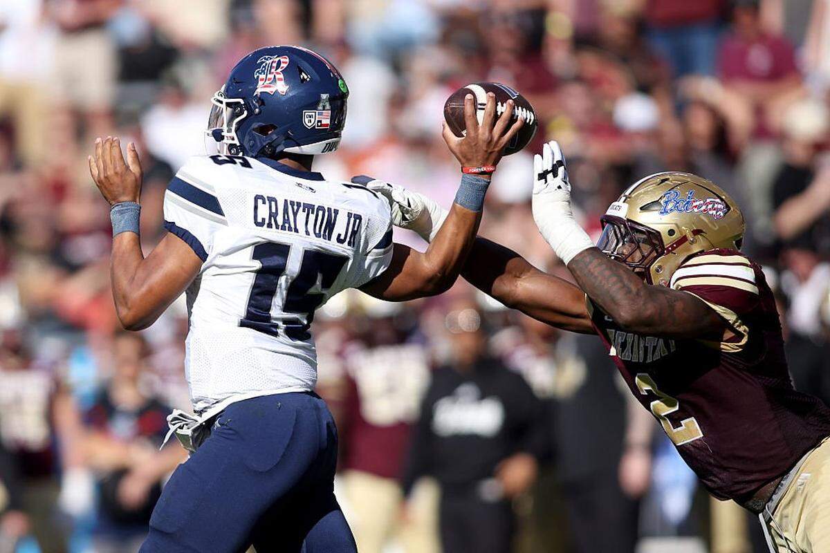 FORT WORTH, TEXAS - JANUARY 02: Kalil Alexander #2 of the Texas State Bobcats causes a fumble by Patrick Crayton Jr. #15 of the Rice Owls during the second half of the 2026 Lockheed Martin Armed Forces Bowl at Amon G. Carter Stadium on January 02, 2026 in Fort Worth, Texas. (Photo by Tim Heitman/Getty Images)