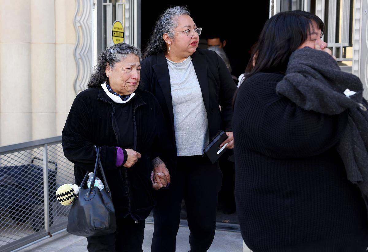 Family and supporters of the nine defendants indicted in connection to the nonfatal shooting of a police officer outside the Prairieland ICE Detention Center leave the U.S. District Court in Fort Worth after a verdict was announced Friday, March 13, 2026. It was a mixed verdict with Benjamin Song, the shooter, found guilty of attempted murder of a police officer and eight defendants guilty on charges of rioting, providing material support to terrorists, and using explosives.