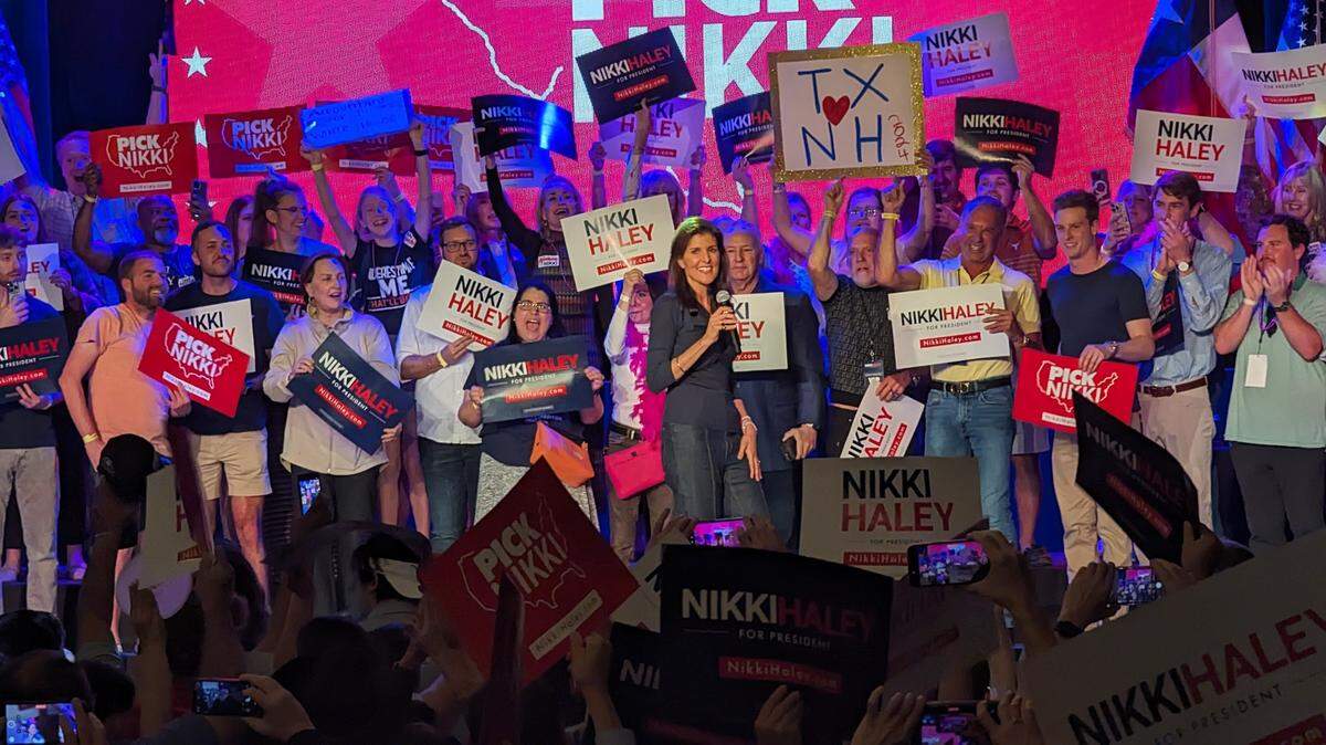 Republican presidential candidate and former United Nations Ambassador Nikki Haley speaking at a rally in the Fort Worth Stockyards on March 4.