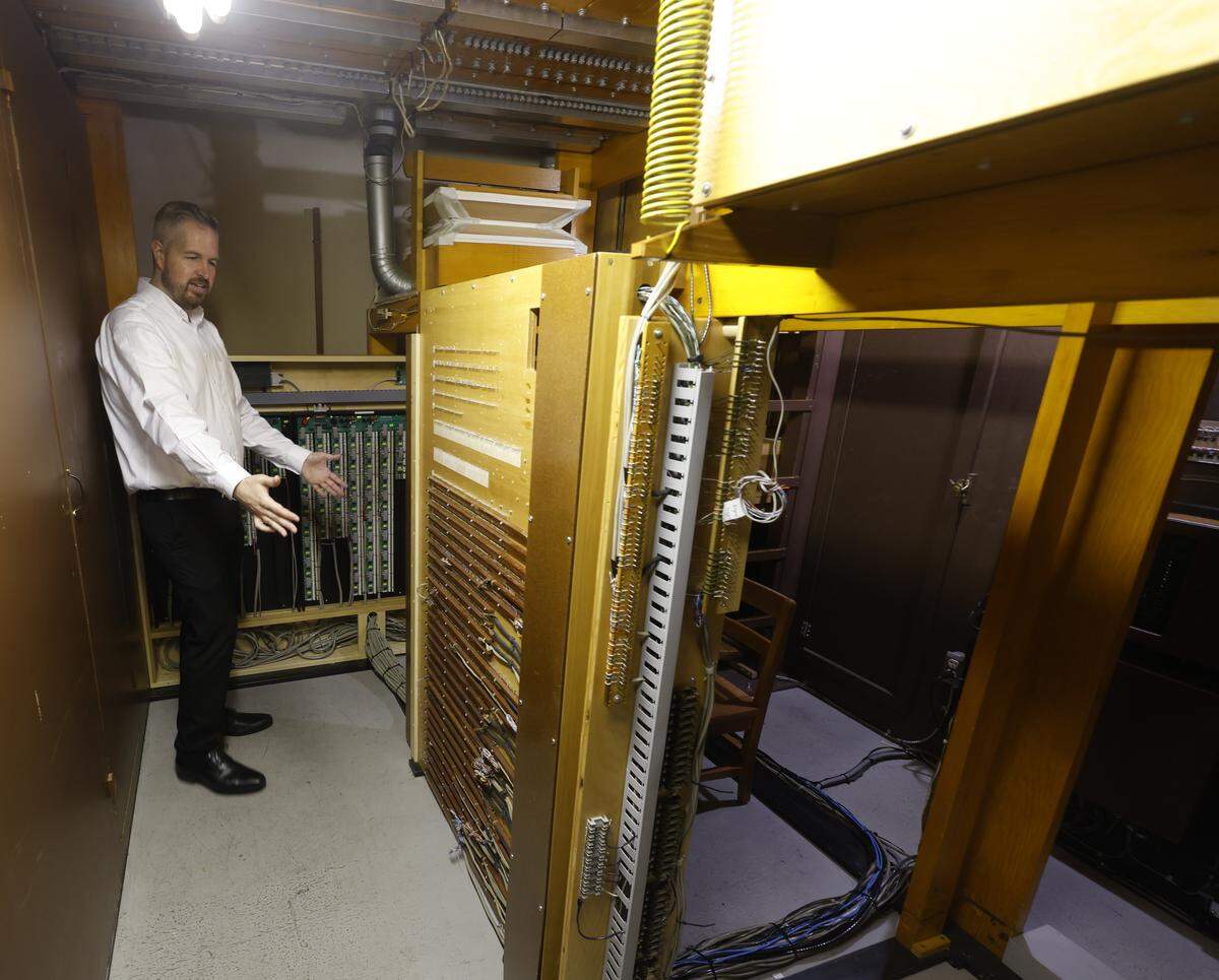 St. Stephen Presbyterian Church organist Jordan Smith shows off some of the behind the sceens workings of their 1970 era refurbished organ at St. Stephen Presbyterian Church in Fort Worth, Texas, Wednesday, Sept. 10, 2025.