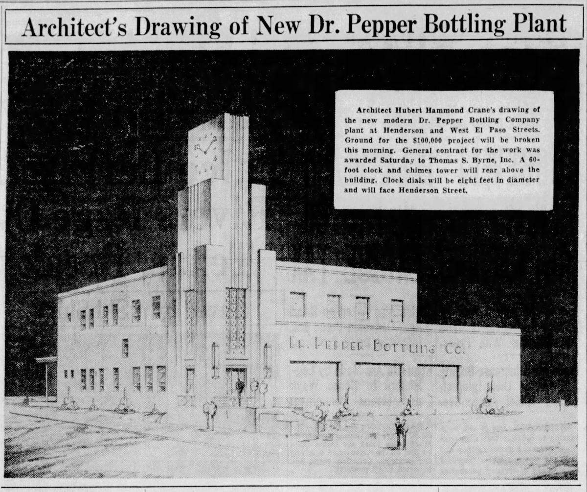 The Fort Worth Star-Telegram on Jan. 28, 1938, published the newly unveiled rendering of the Dr. Pepper Bottling Co. plant that would be built that year at Henderson and West El Paso streets for $100,000.