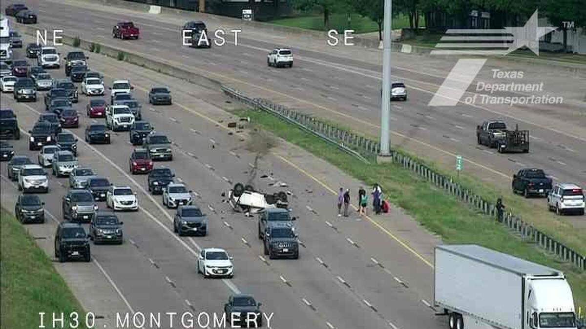 A multi vehicle crash on I-30 westbound at Montgomery Street is blocking all lanes on Monday.