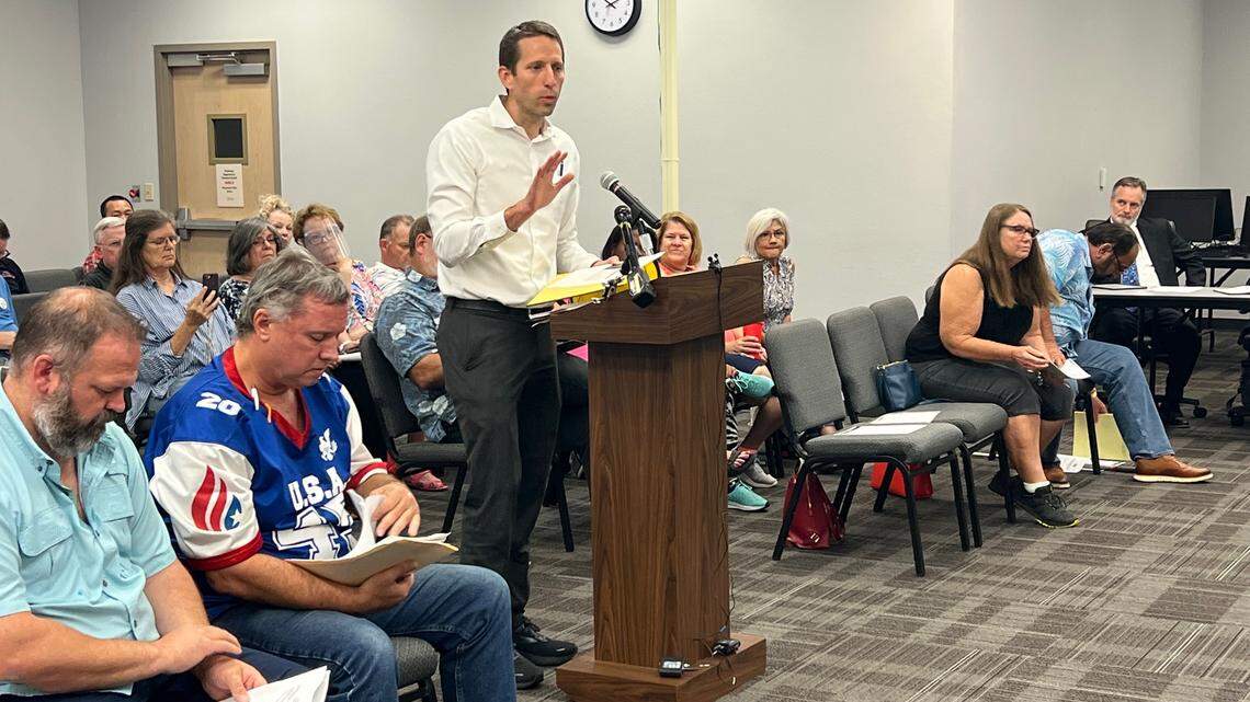 Fort Worth Realtor Chandler Crouch speaks at Tarrant Appraisal District board of directors meeting on Friday.