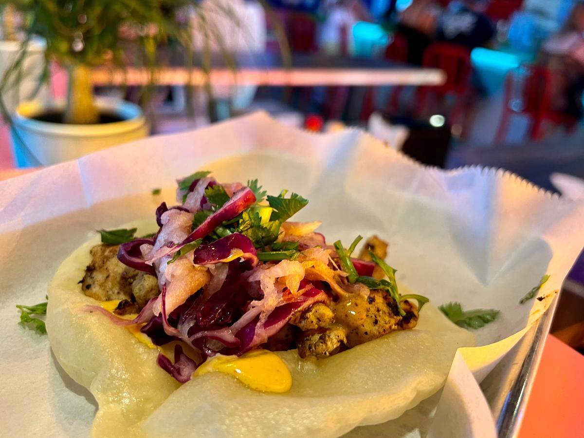 Tacos are served on puffy flour tortillas at The Dream Tacos in Bedford.
