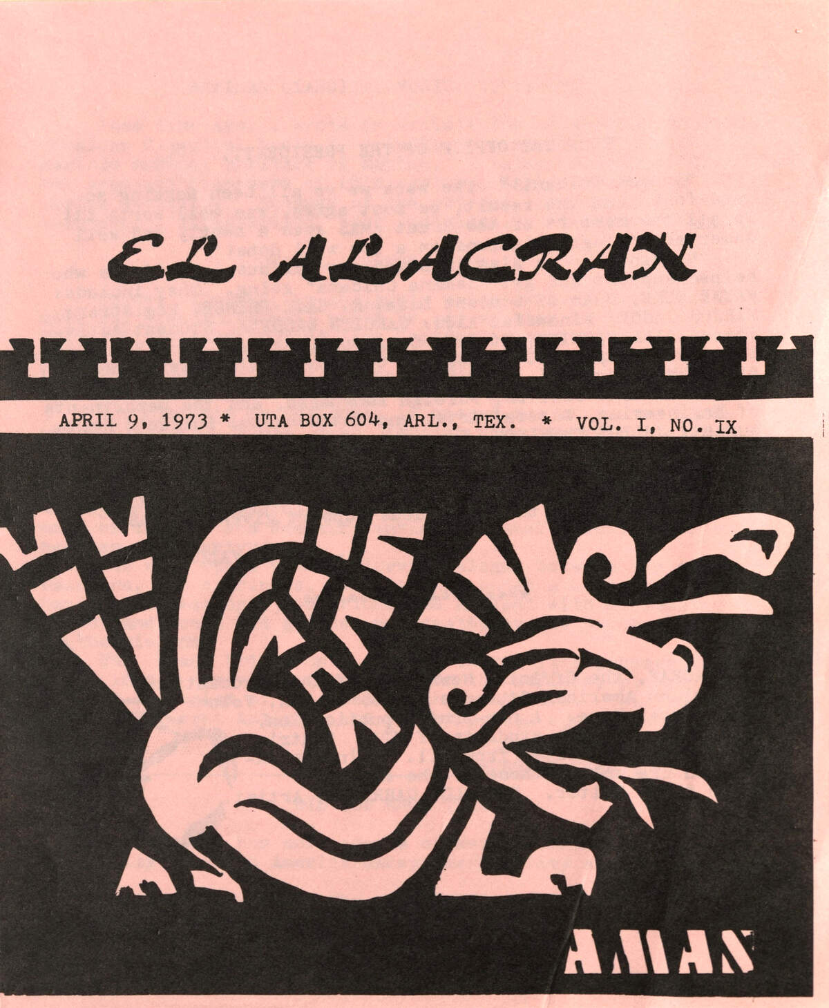 A copy of the El Alacrán Newsletter from 1973.