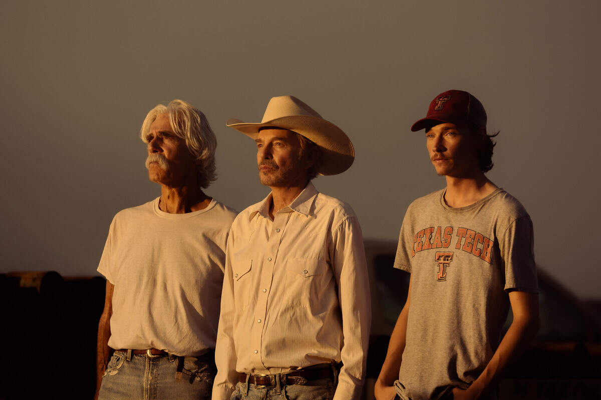 Sam Elliott as T.L., Billy Bob Thornton as Tommy and Jacob Lofland as Cooper in “Landman” episode 10, season 2, streaming on Paramount+.