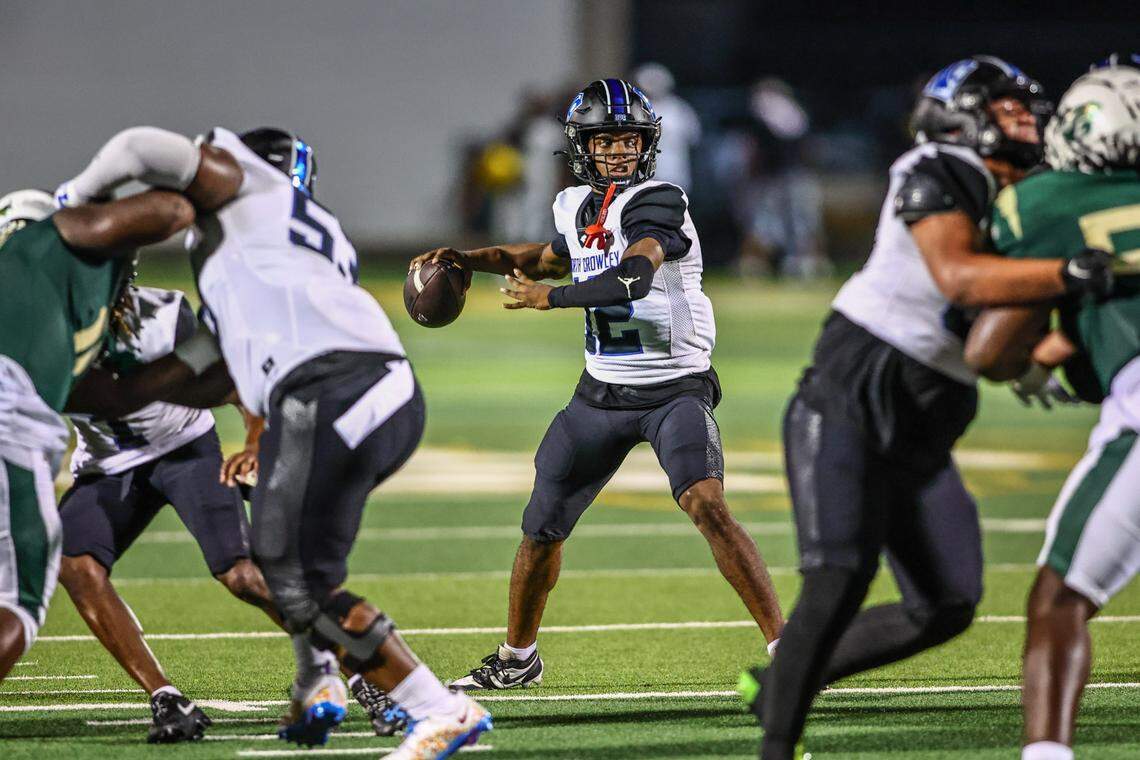 North Crowley quarterback Chris Jimerson Jr. makes a throw in Friday’s game at DeSoto on September 6, 2024.