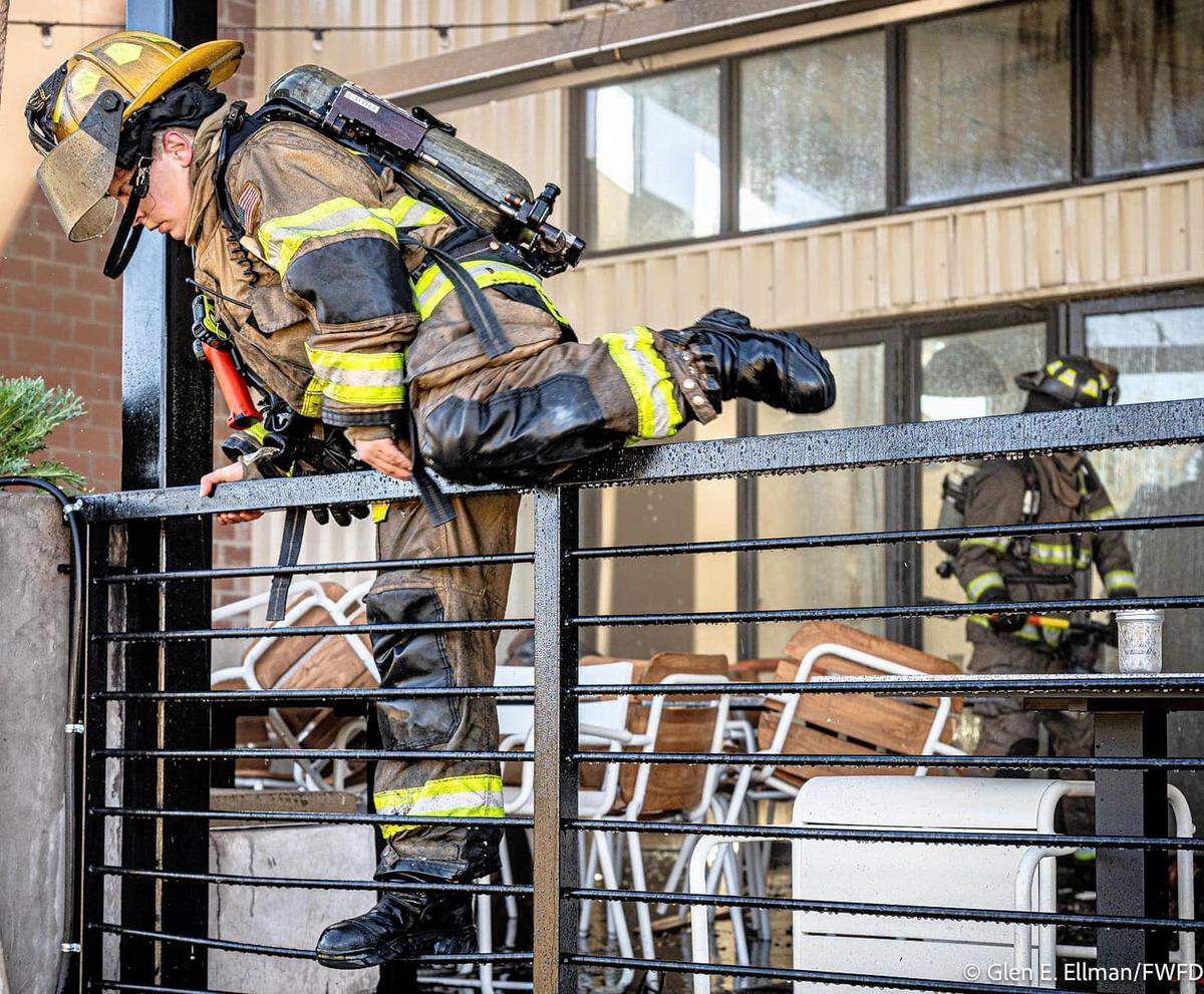 Fort Worth firefighters work to put out a two-alarm fire Friday afternoon, Nov. 15, 2024, at the new location of HG Sply restaurant at Alliance Town Center.​