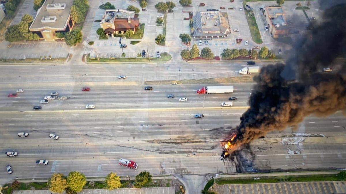 A tractor-trailer fire backed up traffic on U.S. 75 the morning of Aug. 2, 2023, at Parker Road near Plano..