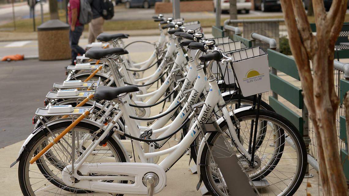 Zagster Bike Share station at UTA’s College Park Center in Arlington.