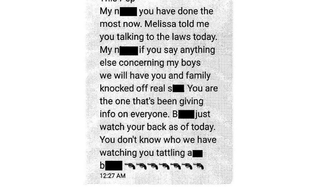 A threatening text message sent to a witness in a child sex-trafficking case, according to federal court documents.