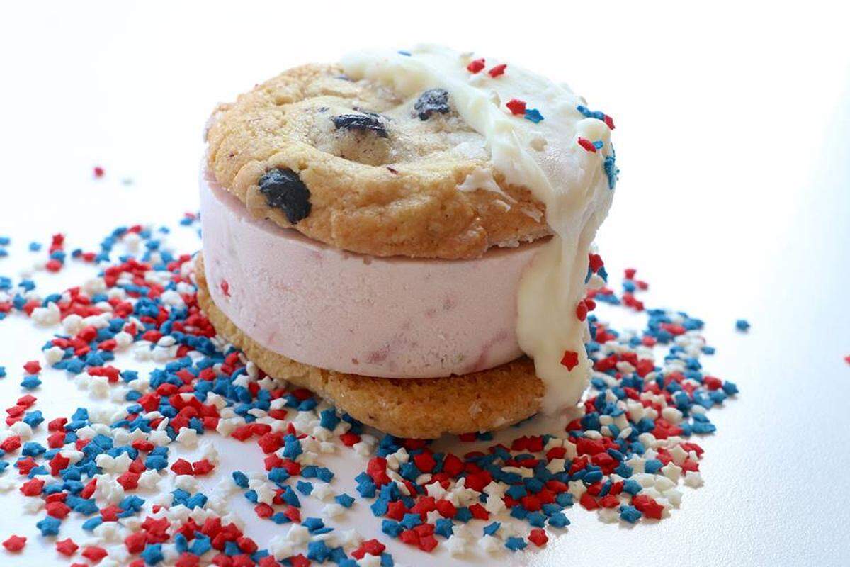 The red-white-and-blue ice-cream sandwich at Melt Ice Creams in Fort Worth.