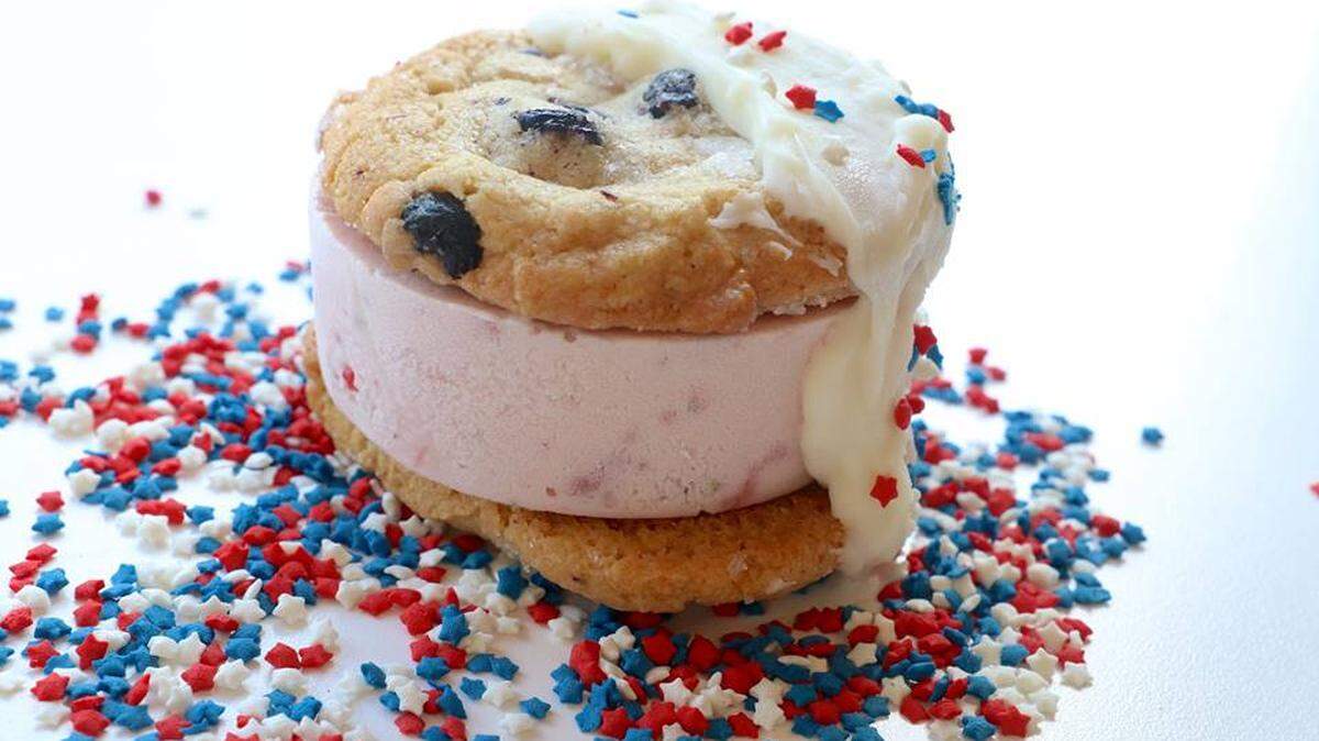 The red-white-and-blue ice-cream sandwich at Melt Ice Creams in Fort Worth.