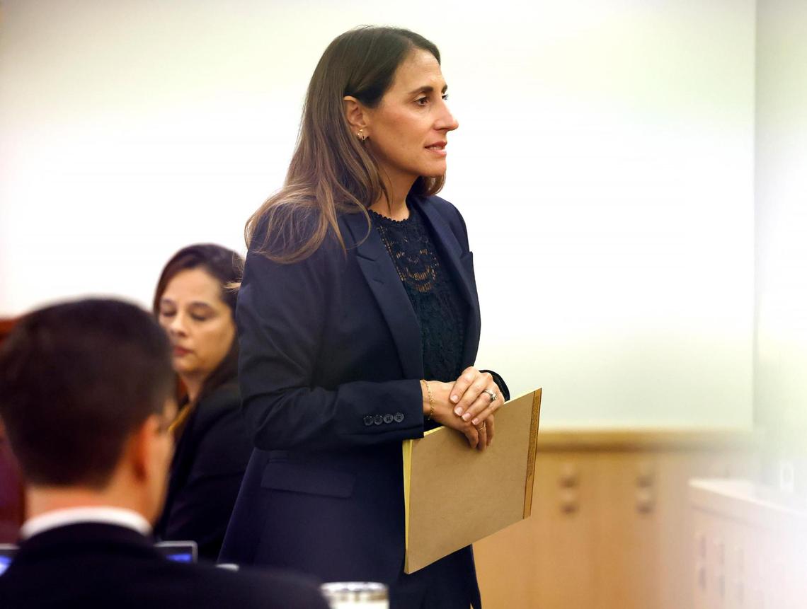 Assistant Criminal District Attorney Allenna Bangs gives opening statements in the trial of capital murder defendant Christopher Turner on Monday, Nov. 4, 2024. Turner is accused of shooting to death convenience store owner Anwar Ali in the store’s bathroom in March of 2020.