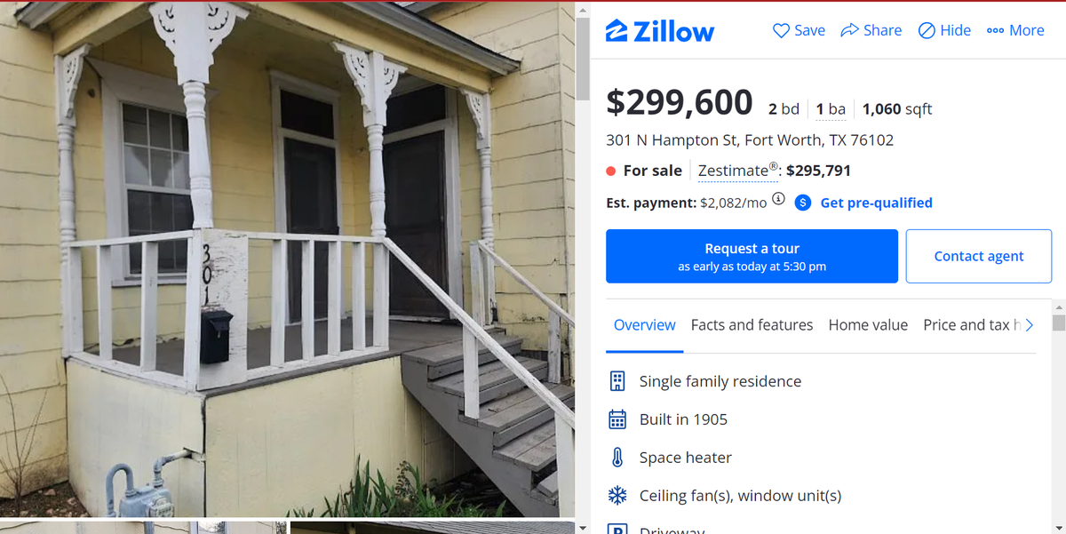 A screenshot of the Zillow listing for 301 N Hampton St.