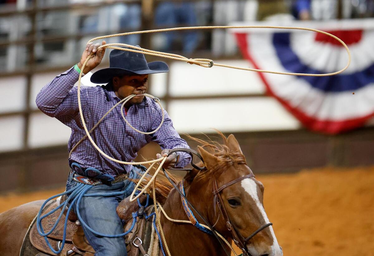 Rodney Jackson of Angleton competes in the tie-down topping event of the Cowboys Color Rodeo on Monday, Jan. 20, 2025, at the Fort Worth Stock Show & Rodeo.
