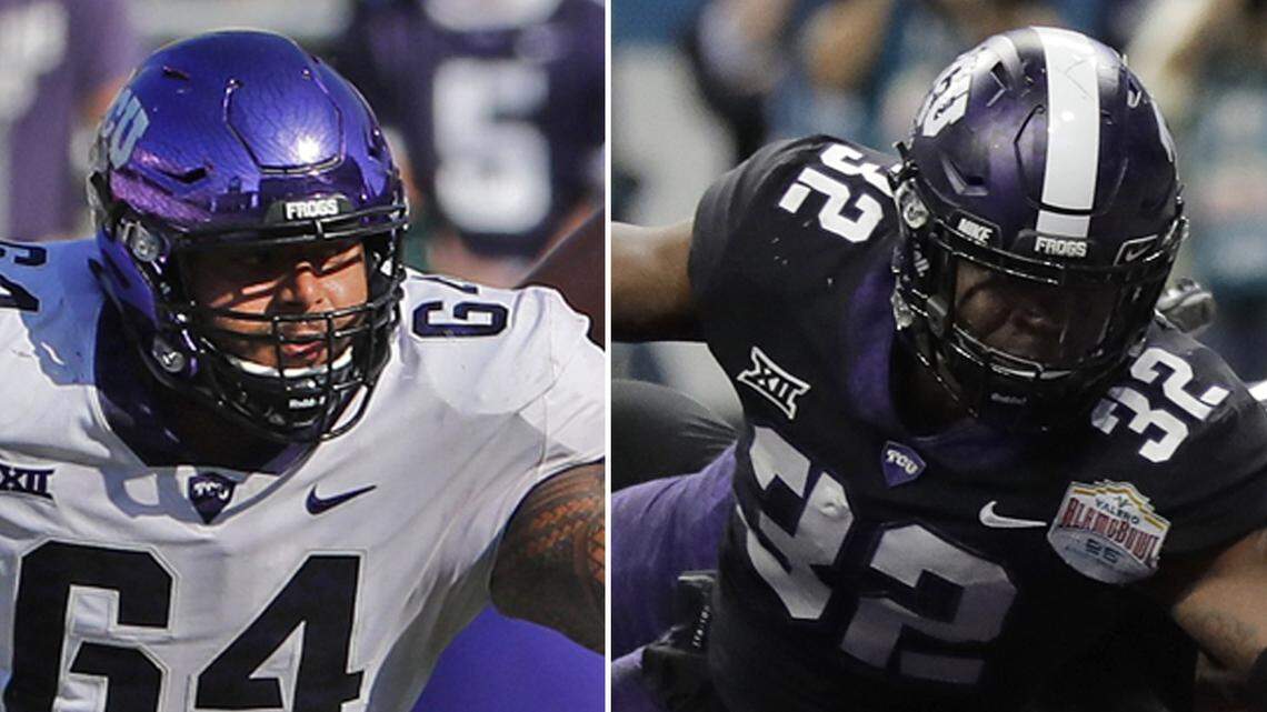 Former TCU offensive tackle Matt Pryor and linebacker Travin Howard are pictured in this composite photo. Pryor and Howard were both drafted on Day 3 of the 2018 NFL Draft.