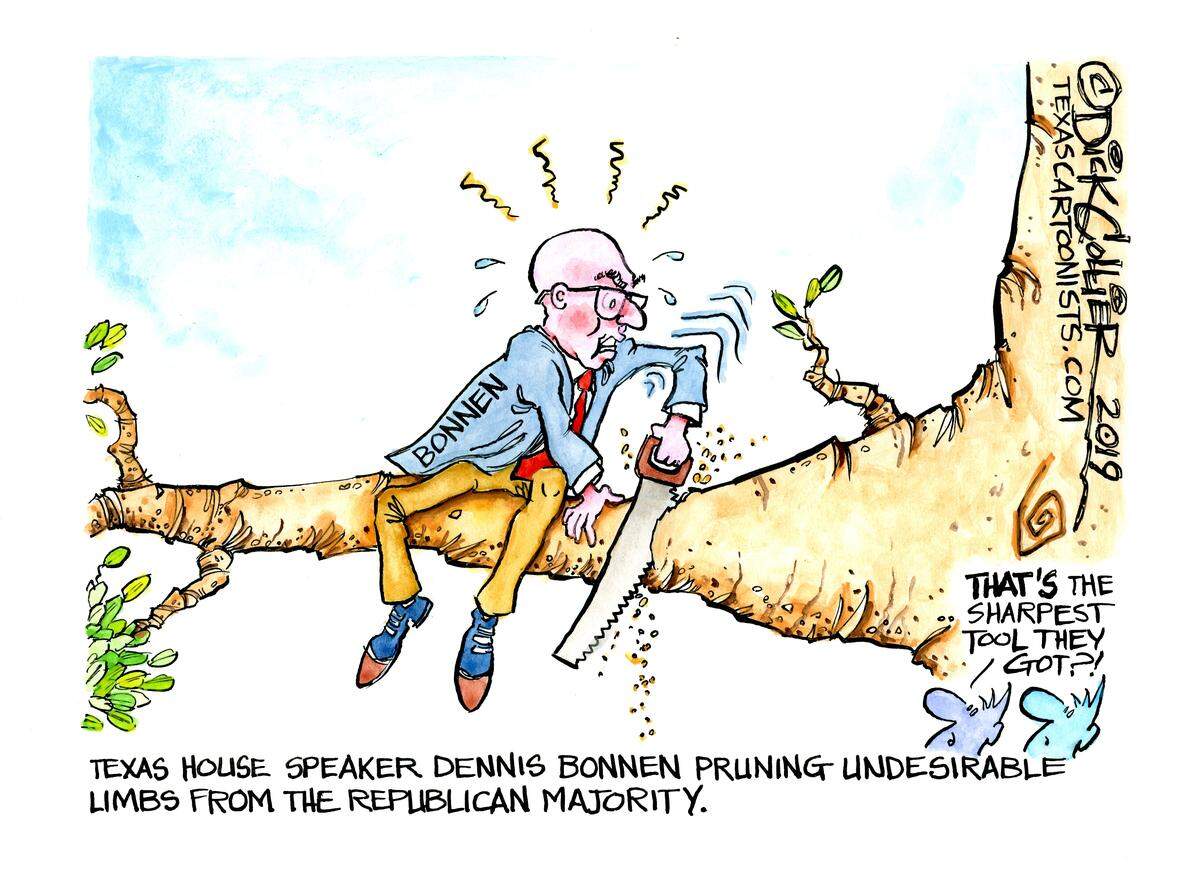 Editorial cartoonist Dick Collier’s take on House Speaker Dennis Bonnen’s meeting with activist Michael Quinn Sullivan.