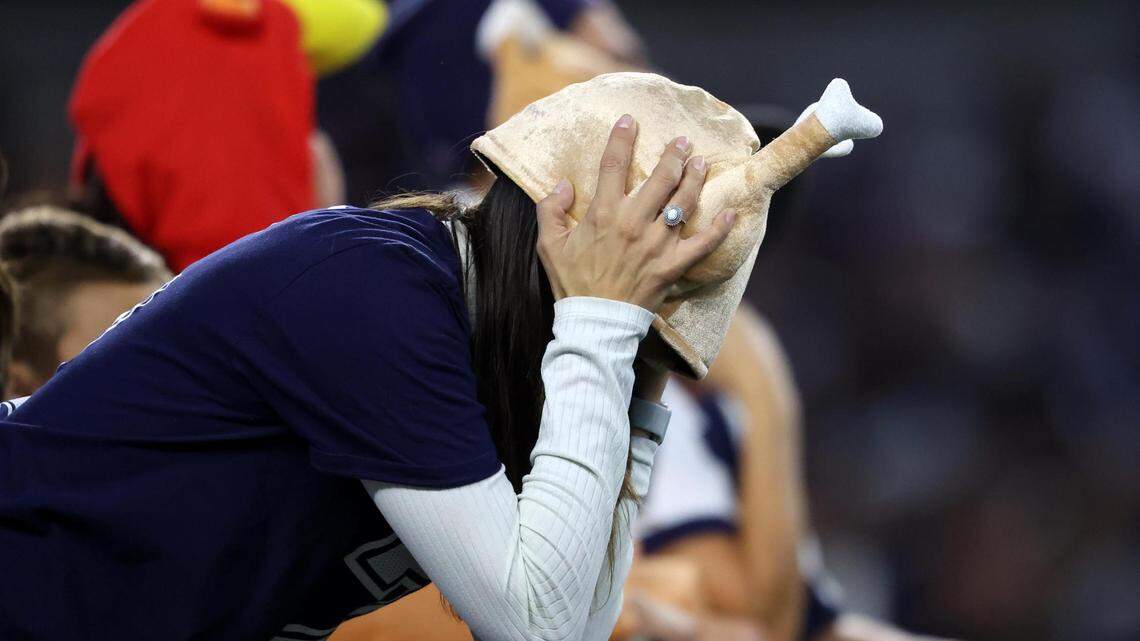 A Dallas Cowboys fan reacts after another penalty is called against the Cowboys on Thursday, November 25, 2021.