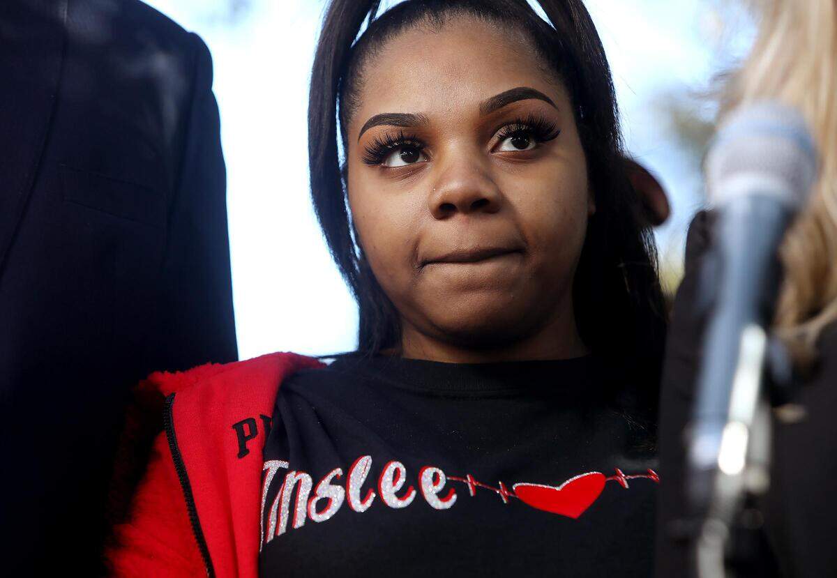 Trinity Lewis, mother of of Tinslee Lewis, attends a press conference on Monday, January 6, 2020, outside of Cook Children’s Medical Center in Fort Worth. The family of baby Tinslee Lewis held a press conference outside of the hospital after a Texas appeals court granted an emergency motion to stay a ruling that permitted Cook Children’s to disconnect Tinslee Lewis from a ventilator against her relativesÕ wishes.