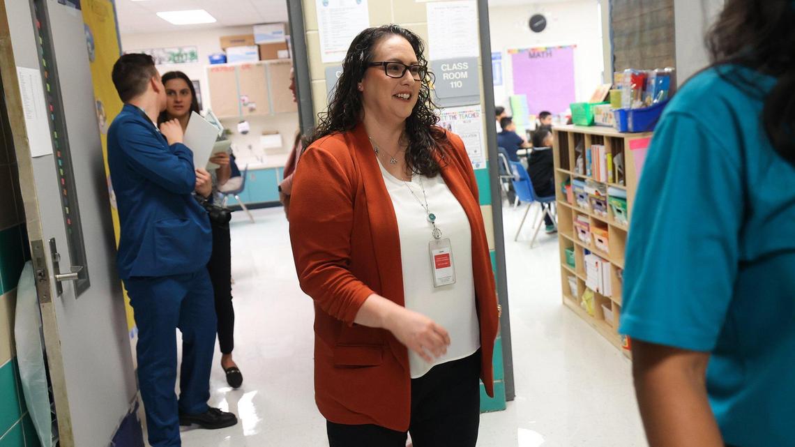 Fort Worth ISD Superintendent Angélica Ramsey visits T.A. Sims Elementary School on Aug. 14, 2023. Ramsey announced Monday that layoffs are coming to the district this week, which she said are the result of continued projections of declining enrollment and a loss of local, state and federal dollars.