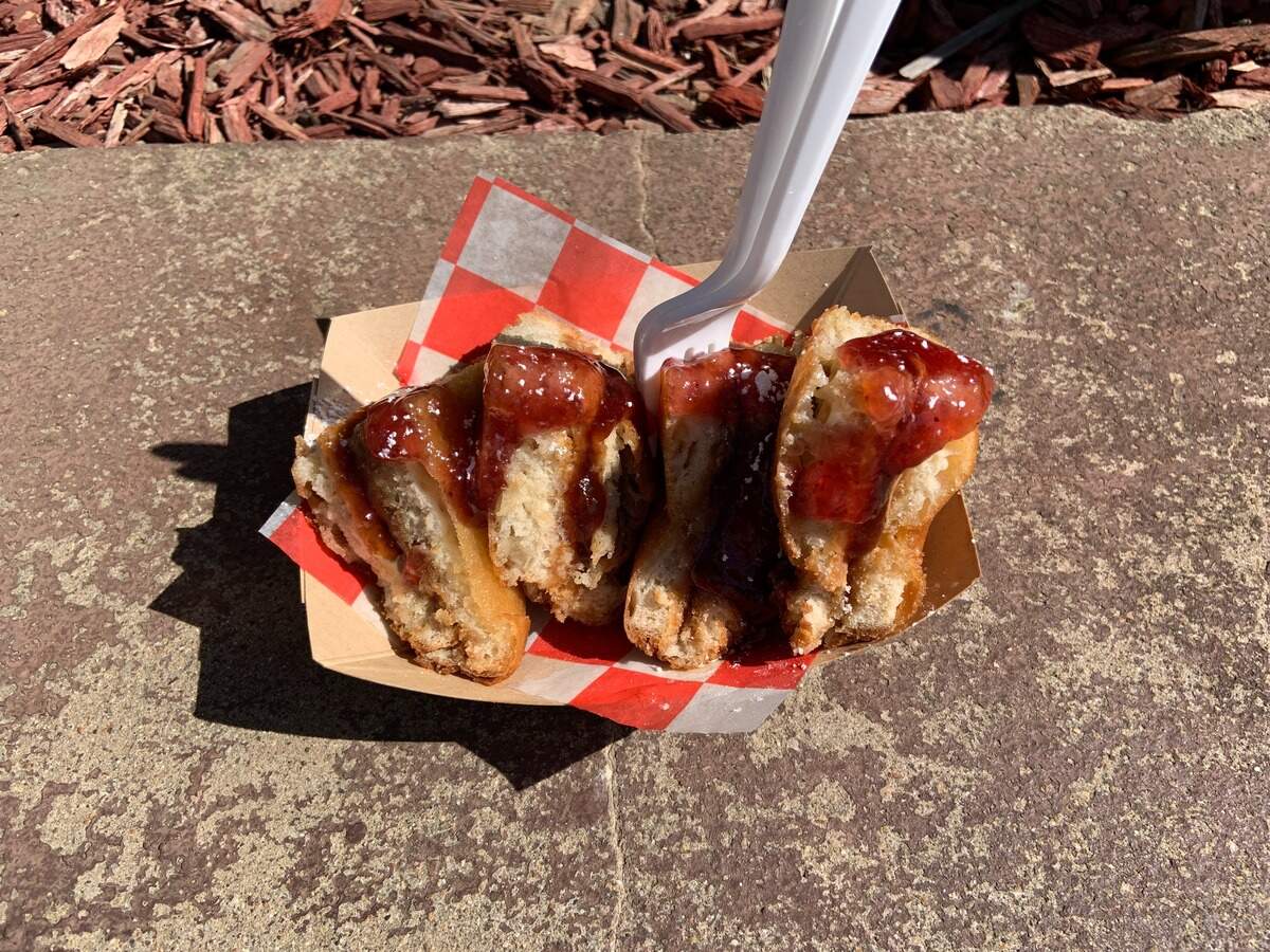 A fried peanut butter and jelly sandwich is one of the culinary delights available at the State Fair of Texas.